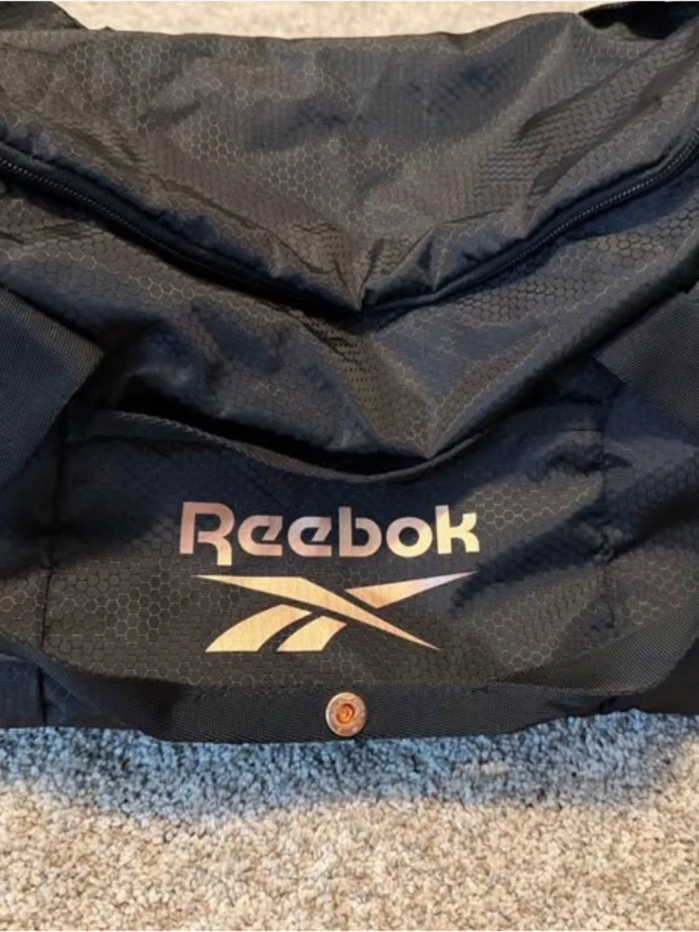 Reebok Black Duffel Bag with Rose Gold Logo Accent